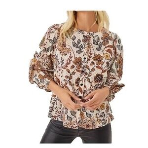 Lilly Pulitzer XL Haida Eyelet Top Coconut Take Meowt Cotton Black Brown Ivory